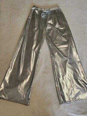 Girls Metallic Silver Wide-Leg Lounge Pants
